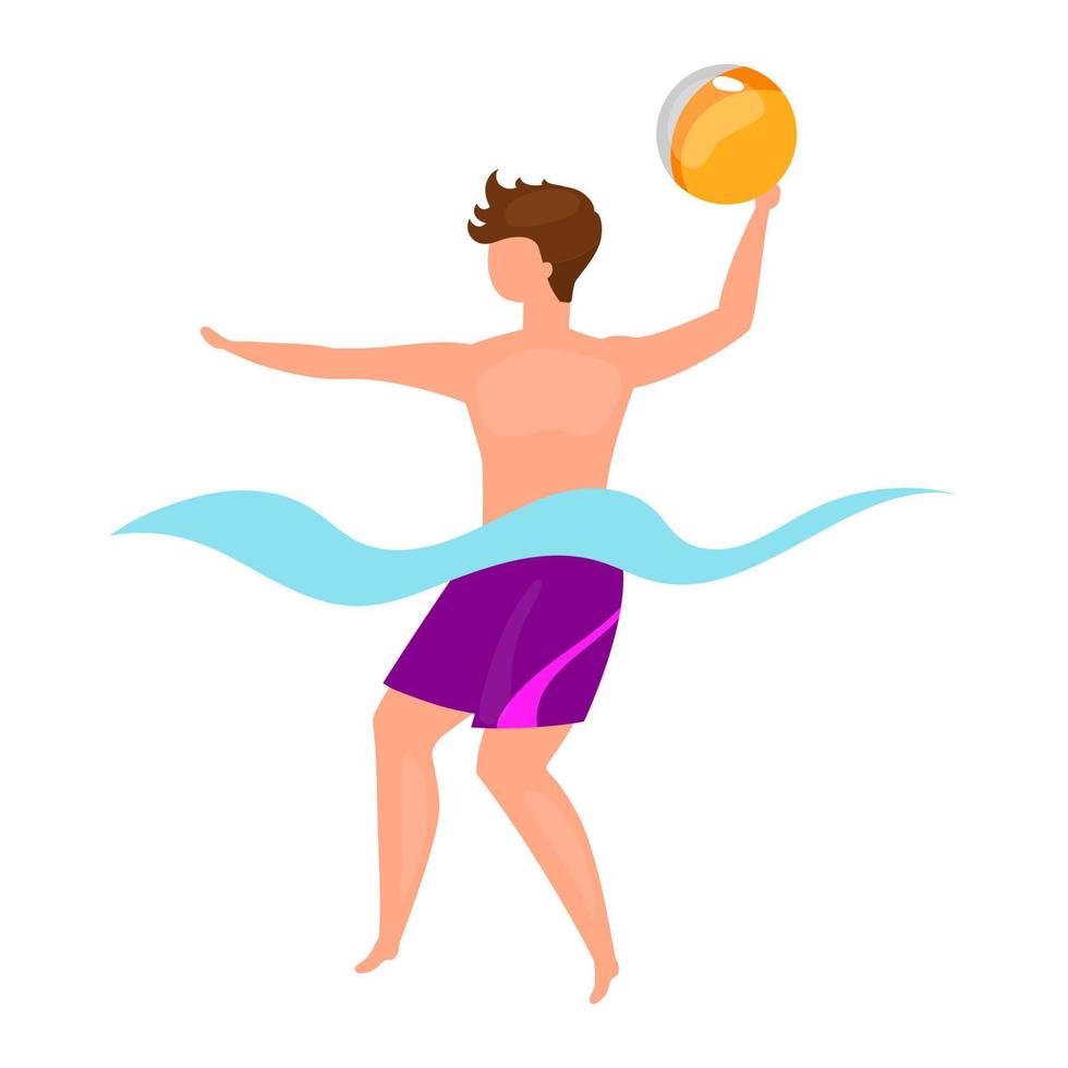 volleybal platte vectorillustratie. extreme sporten. man met een bal in het water. actieve levensstijl. buitenactiviteiten. sportman in zwembad geïsoleerd stripfiguur op witte achtergrond vector