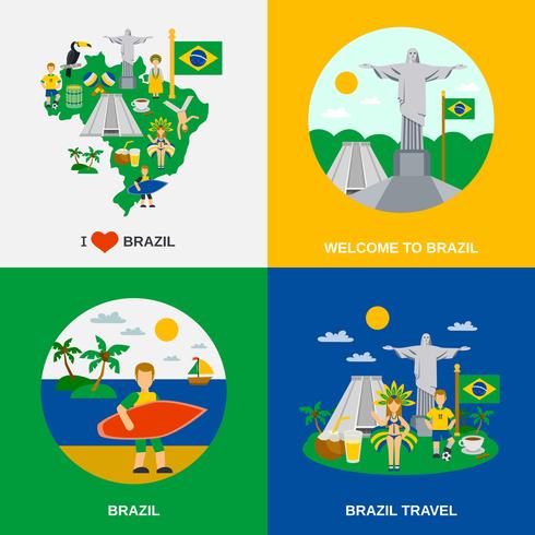 Braziliaanse cultuur 4 plat pictogrammen plein vector