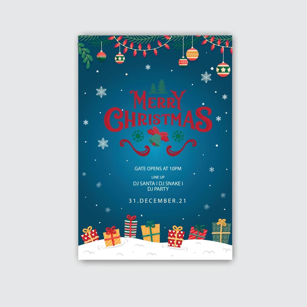 prettige kerstdagen en gelukkig nieuwjaar partij poster ontwerpsjabloon vector