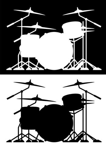 Drumstel silhouet geïsoleerde vectorillustratie in zowel zwart en wit vector