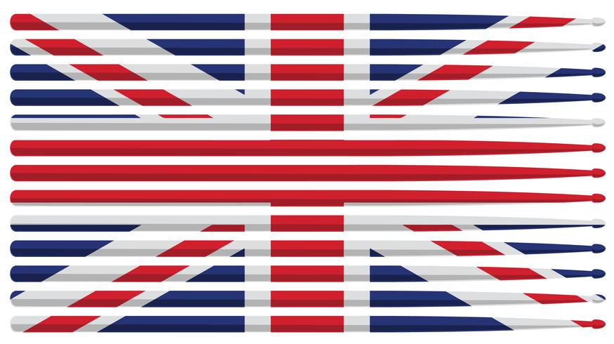 De vlag van de de slagwerkerstrommel van het Verenigd Koninkrijk markeert vlag met rode, witte en blauwe gestreepte trommelstokken geïsoleerde vectorillustratie vector