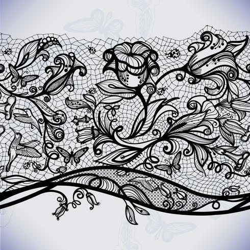 Abstract naadloos kantpatroon met bloemen en vlinders. Oneindig behang, decoratie voor je ontwerp, lingerie en sieraden. vector