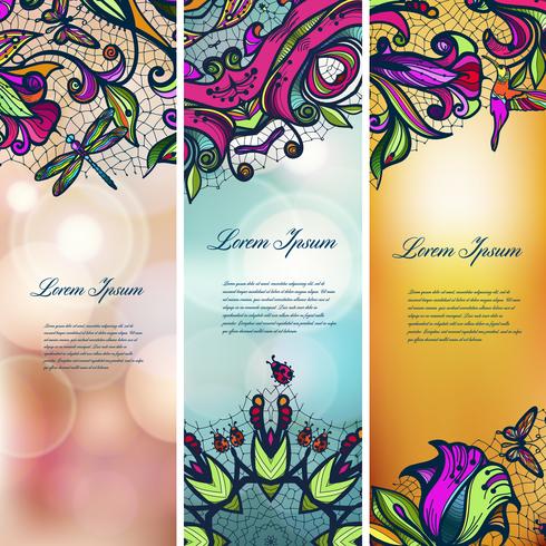 Vintage kleur kant floral set van banners voor uw ontwerpen. vector