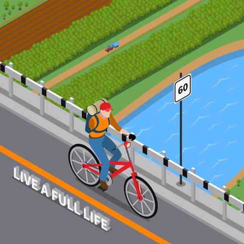 Gehandicapte persoon op fiets isometrische illustratie vector