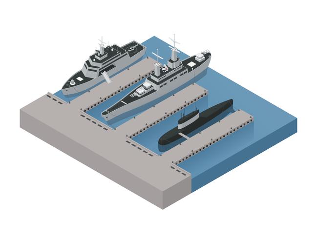 Militaire boten isometrische samenstelling vector