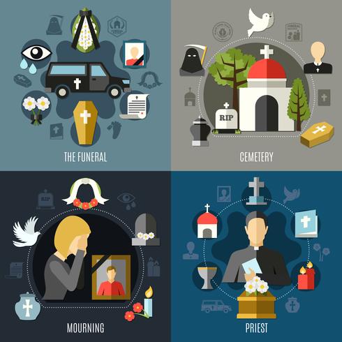 Begrafenis Concept Icons Set vector