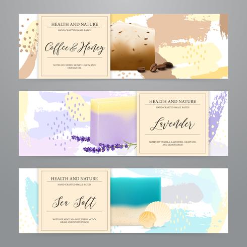 Zeep verpakking realistische banners Set vector