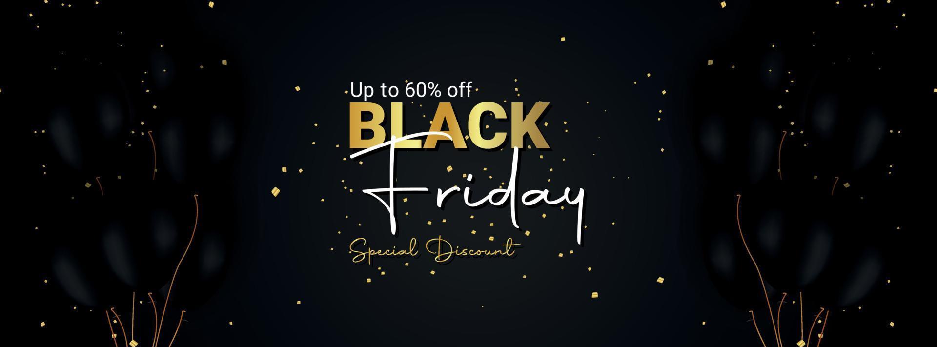 Black Friday-banner voor omslagfoto op sociale media met luxe achtergrond en gouden teksteffect vector