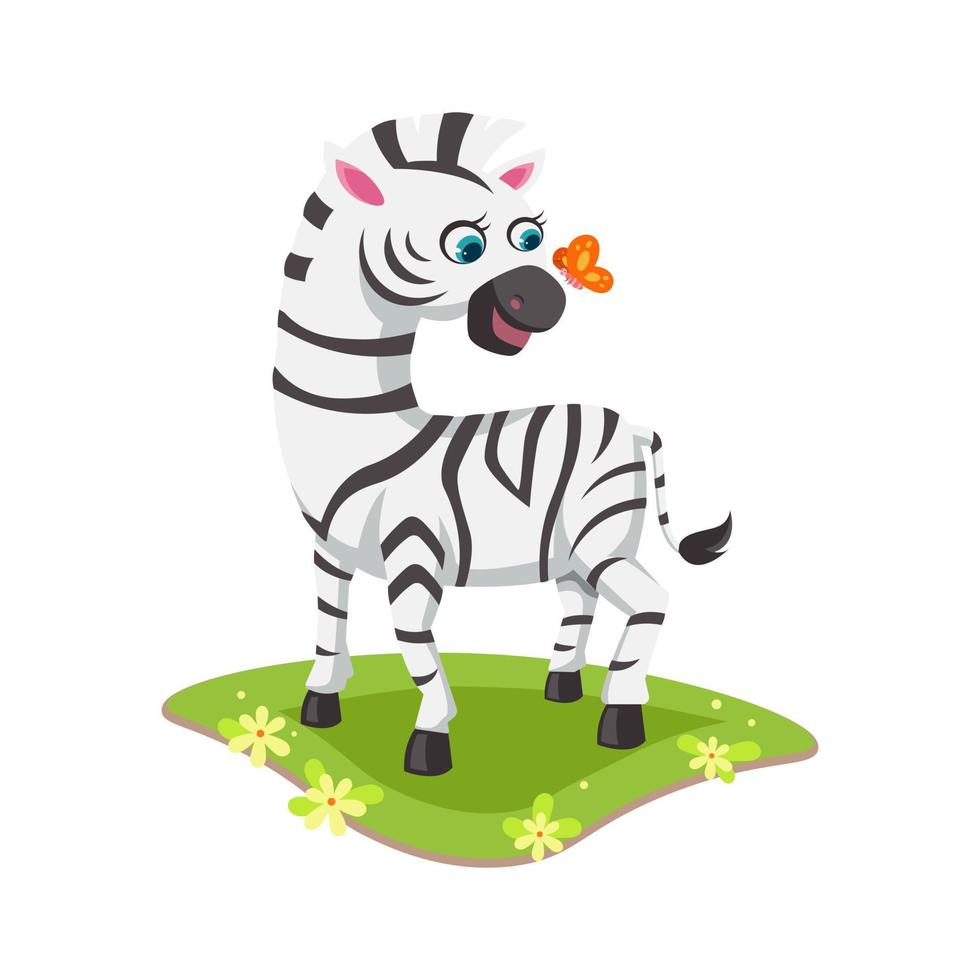 zebra met vlinder cartoon vectorillustratie vector