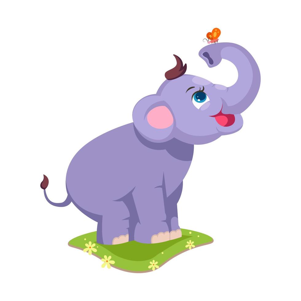 kleine olifant met vlinder vectorillustratie vector