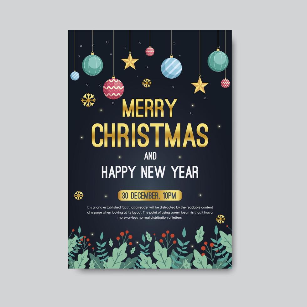 prettige kerstdagen en gelukkig nieuwjaar partij flyer of poster ontwerpsjabloon vector