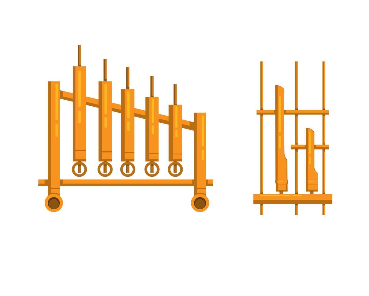 angklung muziekinstrument handgemaakt van bamboe traditioneel uit Indonesië symboolset illustratie vector