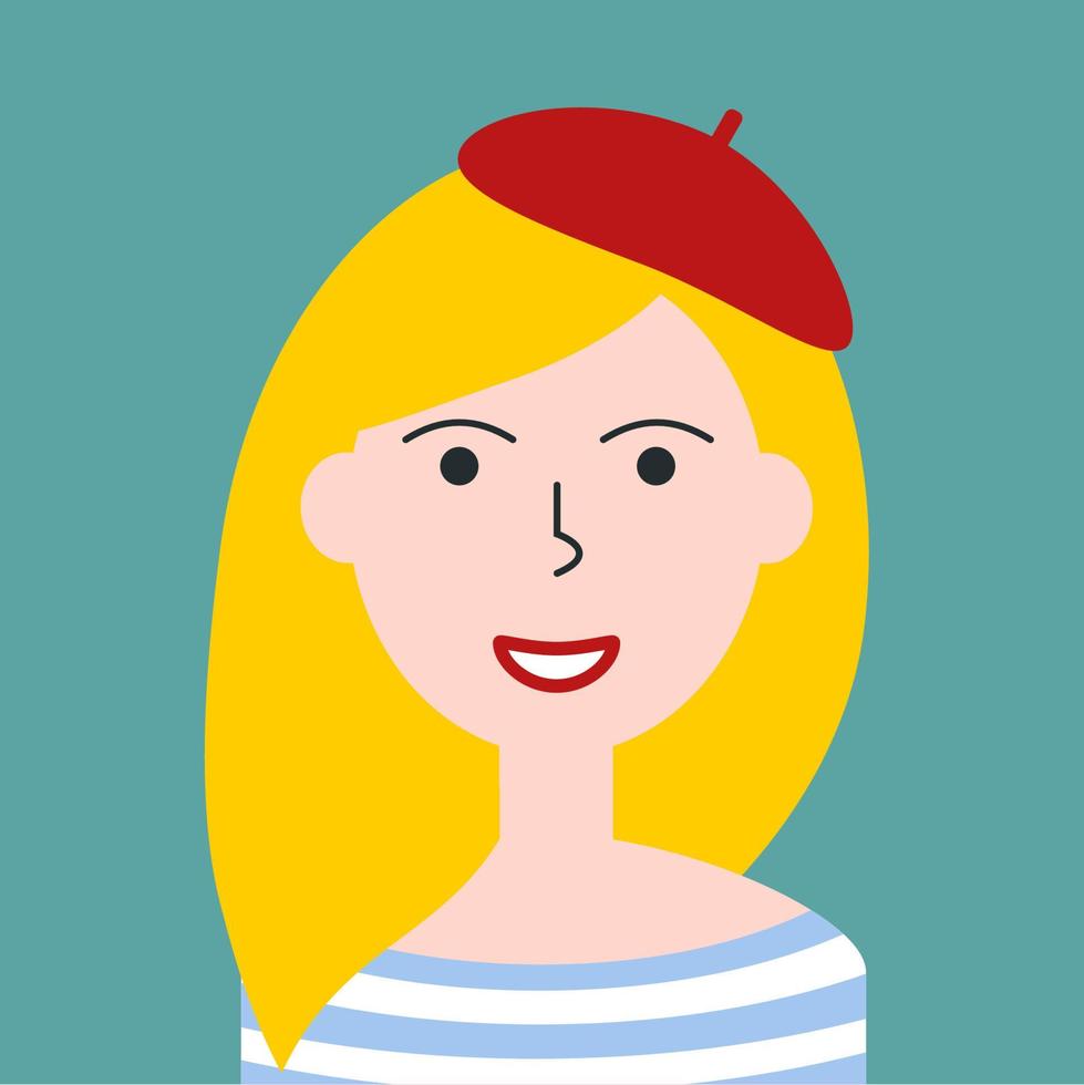 egale kleur vrouwen portret. jong meisje europese etniciteit gezicht avatar. tekens voor web, videogame, account, vectorpictogram. vector