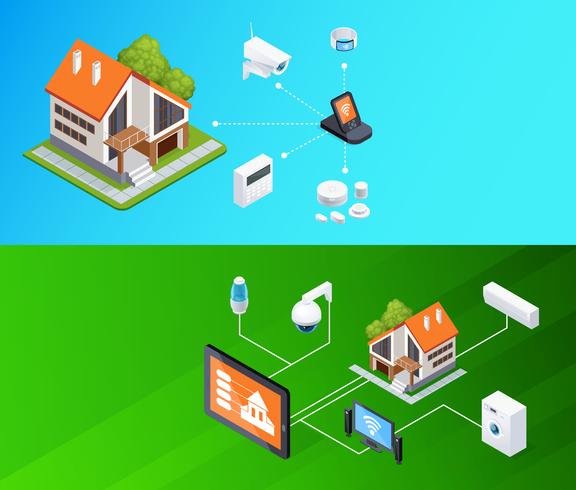 Smart Home Isometric Banners Set vector