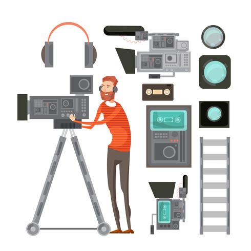 Filmcameraman met videoapparatuur vector