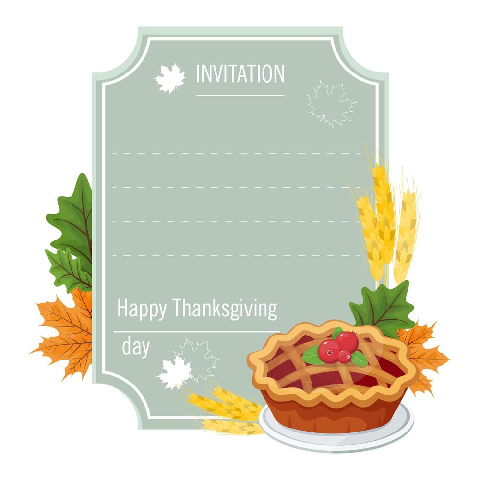 hand getekende thanksgiving wenskaart met taart. vector