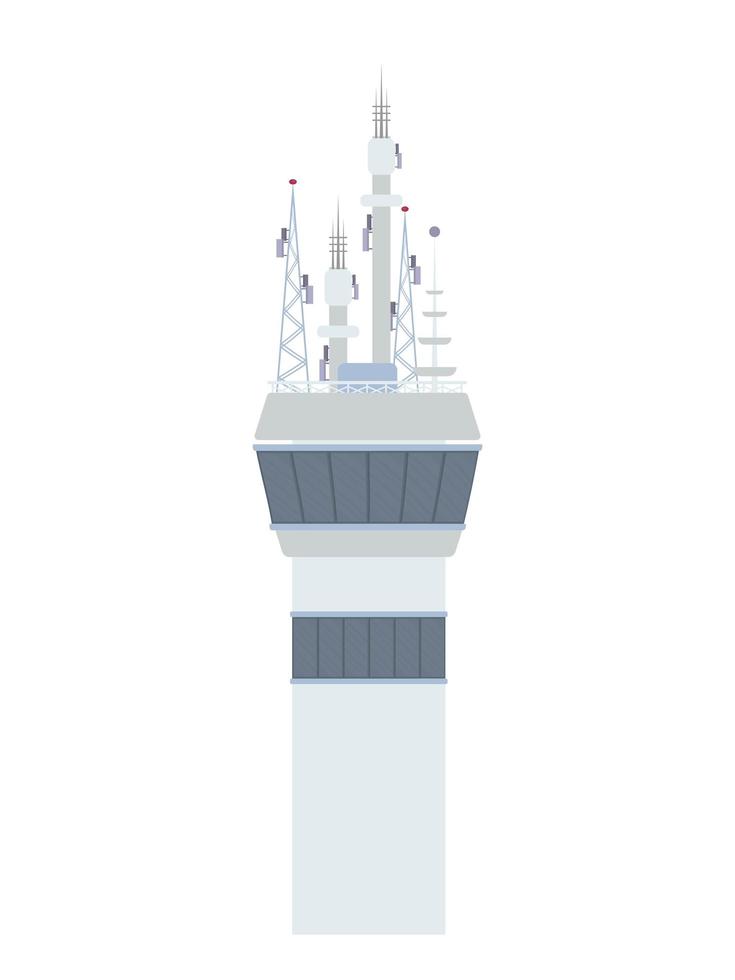 communicatiegebouw voor de luchthaven. tv toren. toren met antennes. geïsoleerd op een witte achtergrond. vector. vector