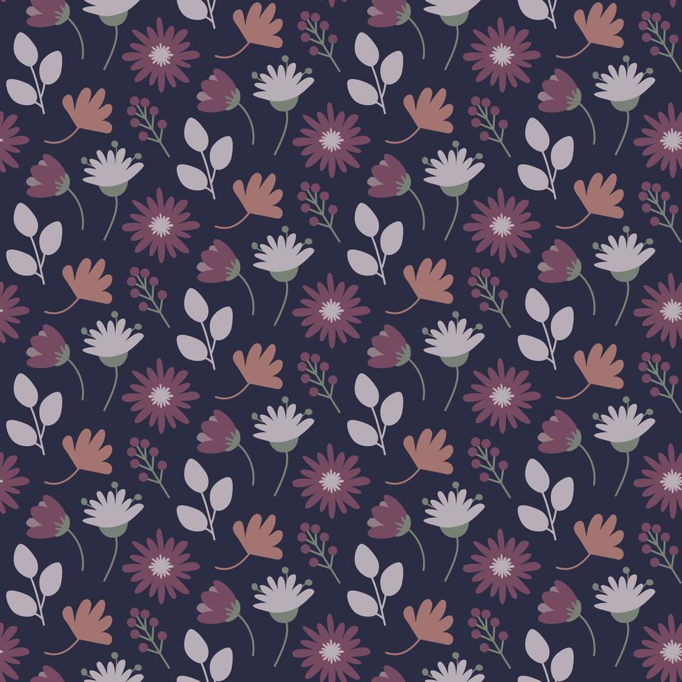 schattig bloemenpatroon in een kleine bloem. motieven zijn willekeurig verspreid. naadloze vectortextuur. elegant patroon voor modeprints. print met kleine kleurrijke bloemen. blauwe achtergrond. vector