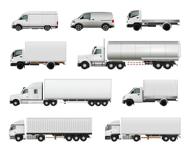 Realistische vrachtvoertuigen Set vector