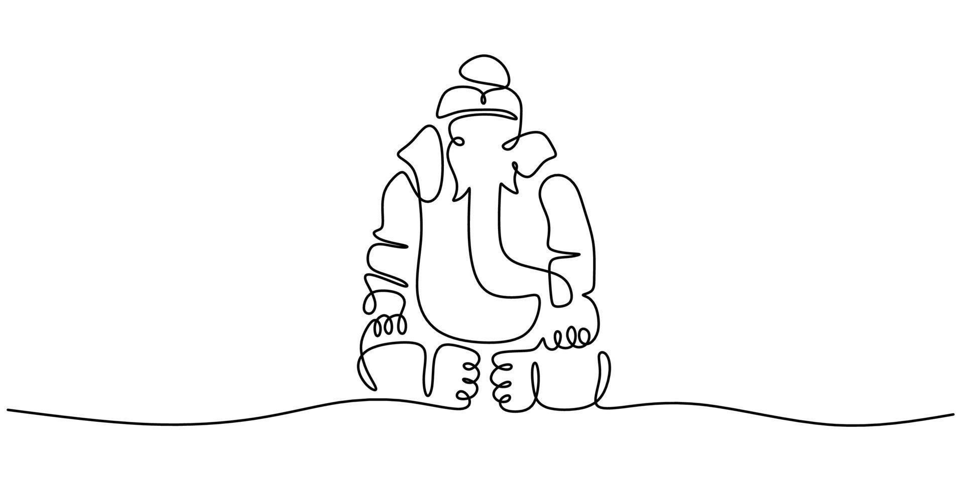 ononderbroken één enkele lijn van olifantsstandbeeld of ganesha in India vector