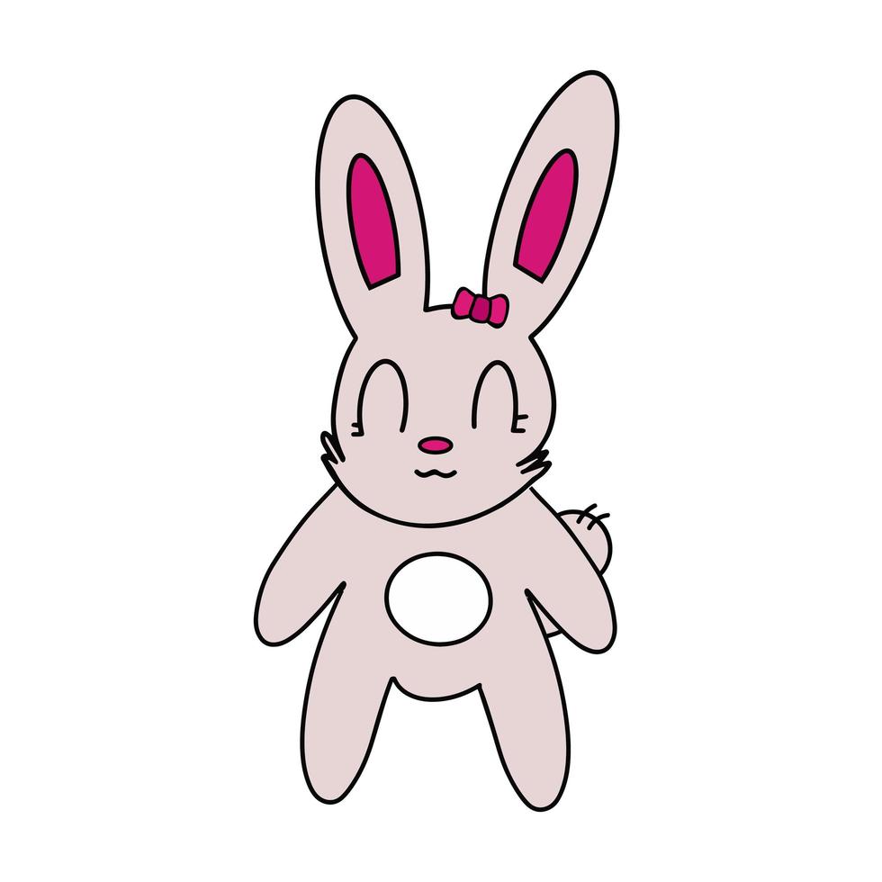 grappige haas sticker. konijn met een roze strik. geschikt voor ansichtkaarten, stickers, t-shirts en kinderboeken. geïsoleerd, vector. vector