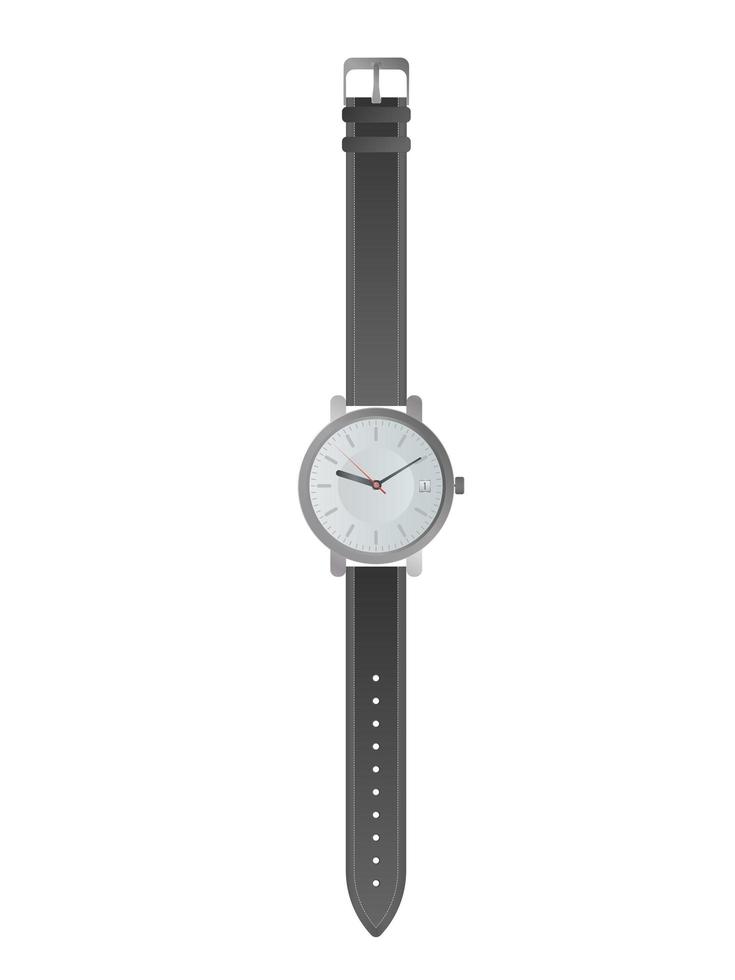 horloge met witte wijzerplaat en zwarte band. polshorloge in een realistische stijl. geïsoleerd. vector. vector