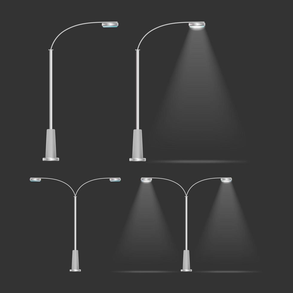 een set metalen lantaarns die schijnen. lantaarnpaal met realistisch licht. vector. vector