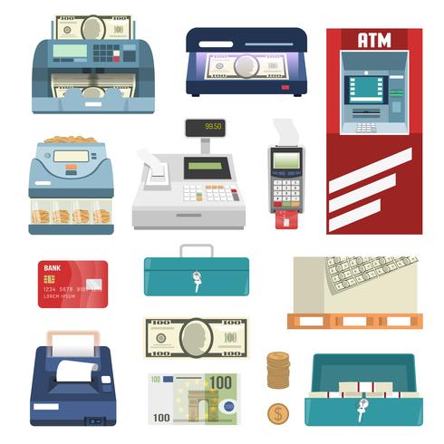 Bank-attributen Icon Set vector