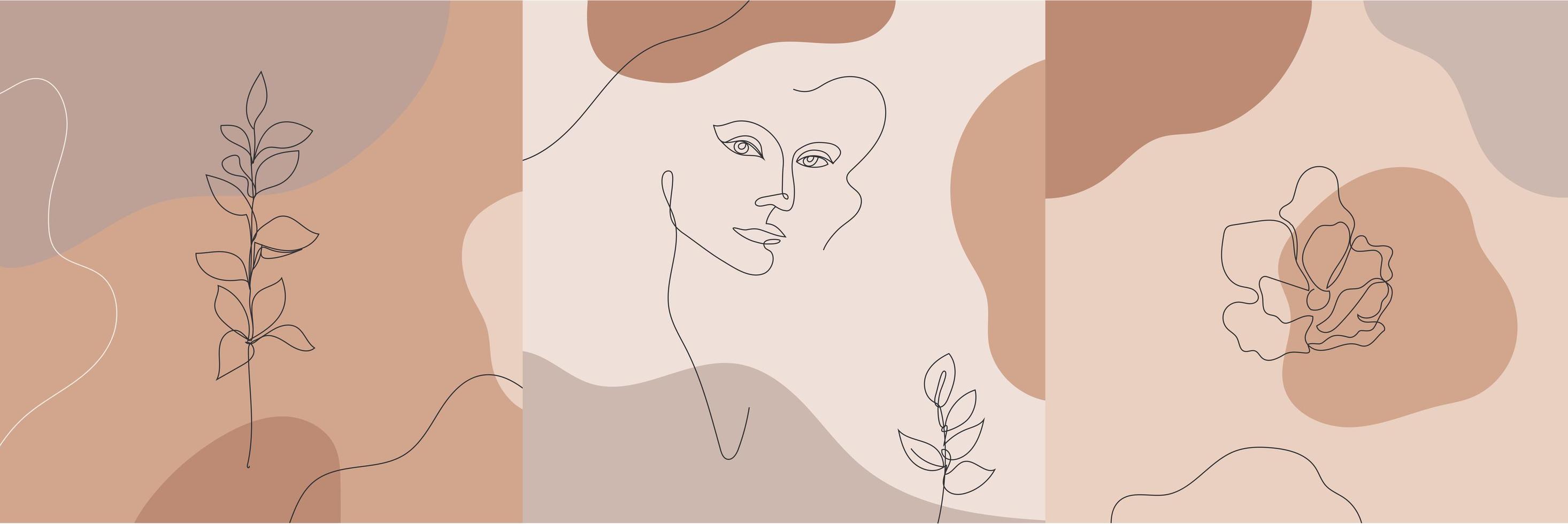 vector minimalistische stijl portret. lijn bloem, vrouw portret. hand getekende abstracte vrouwelijke print. gebruik voor sociale netverhalen, schoonheidslogo's, posterillustratie, kaart, t-shirt