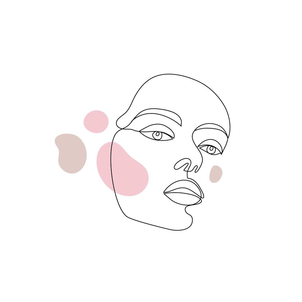 vector minimalistische stijl portret. lijn, doorlopende lineaire vrouw met vlekken. hand getekende abstracte vrouwelijke print. gebruik voor sociale netverhalen, schoonheidslogo's, posterillustratie, kaart