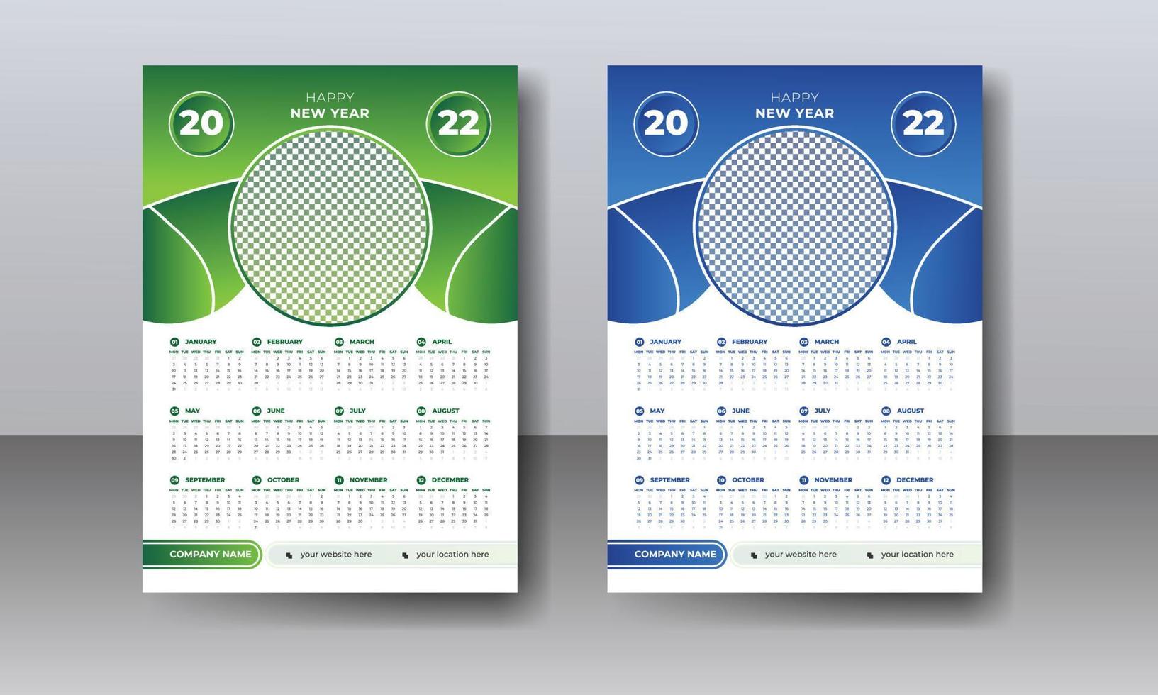 gelukkig nieuwjaar kleurrijke afdrukbare moderne 2022 kalender ontwerpsjabloon vector