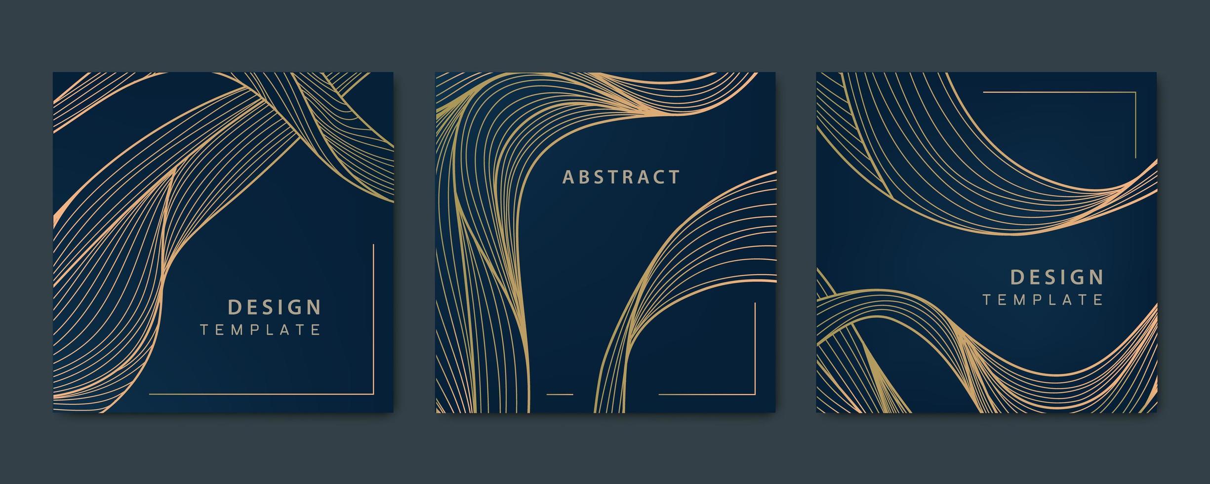 vector set abstracte luxe gouden vierkante kaarten, post sjablonen voor sociale net, golvende lijn kunst achtergrond. art deco patroon, textuur om af te drukken, stof, verpakkingsontwerp.