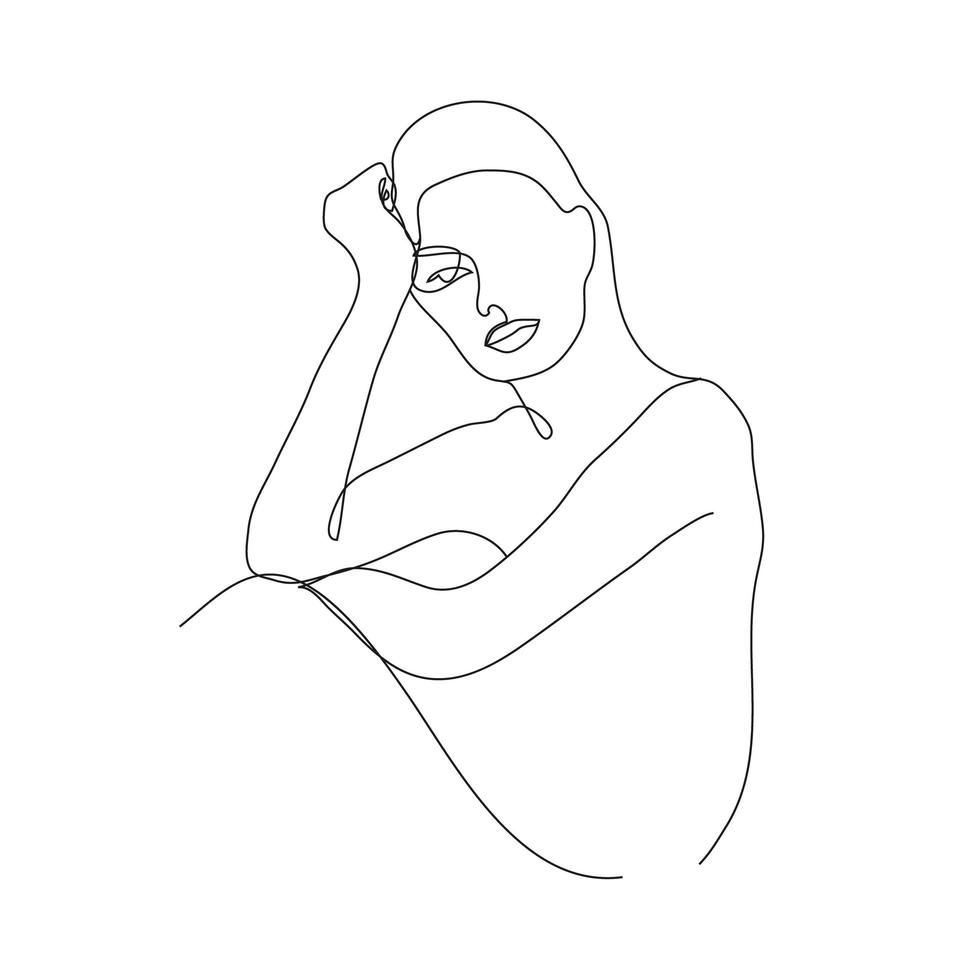 vector minimalistische lineaire vrouw illustratie, abstracte doorlopende lijntekening gezicht. moderne one line art, vrouwelijk portret. gebruik voor sociaal net, poster, kunst aan de muur, draagtas, t-shirt print, sticker