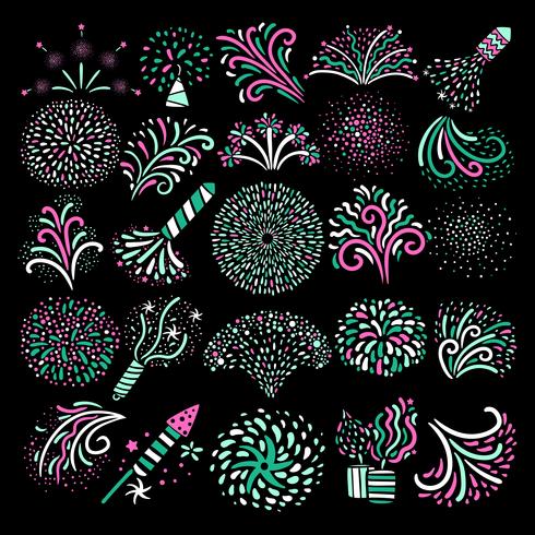 Moderne feestelijke vuurwerk pictogrammen collectie vector