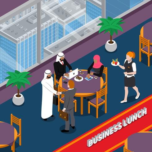 Arabische personen zakenlunch Isometrische illustratie vector