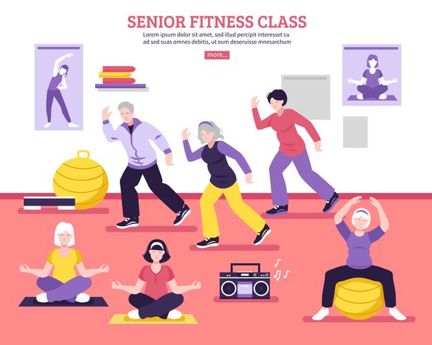 Senior fitness klasse vlakke poster vector