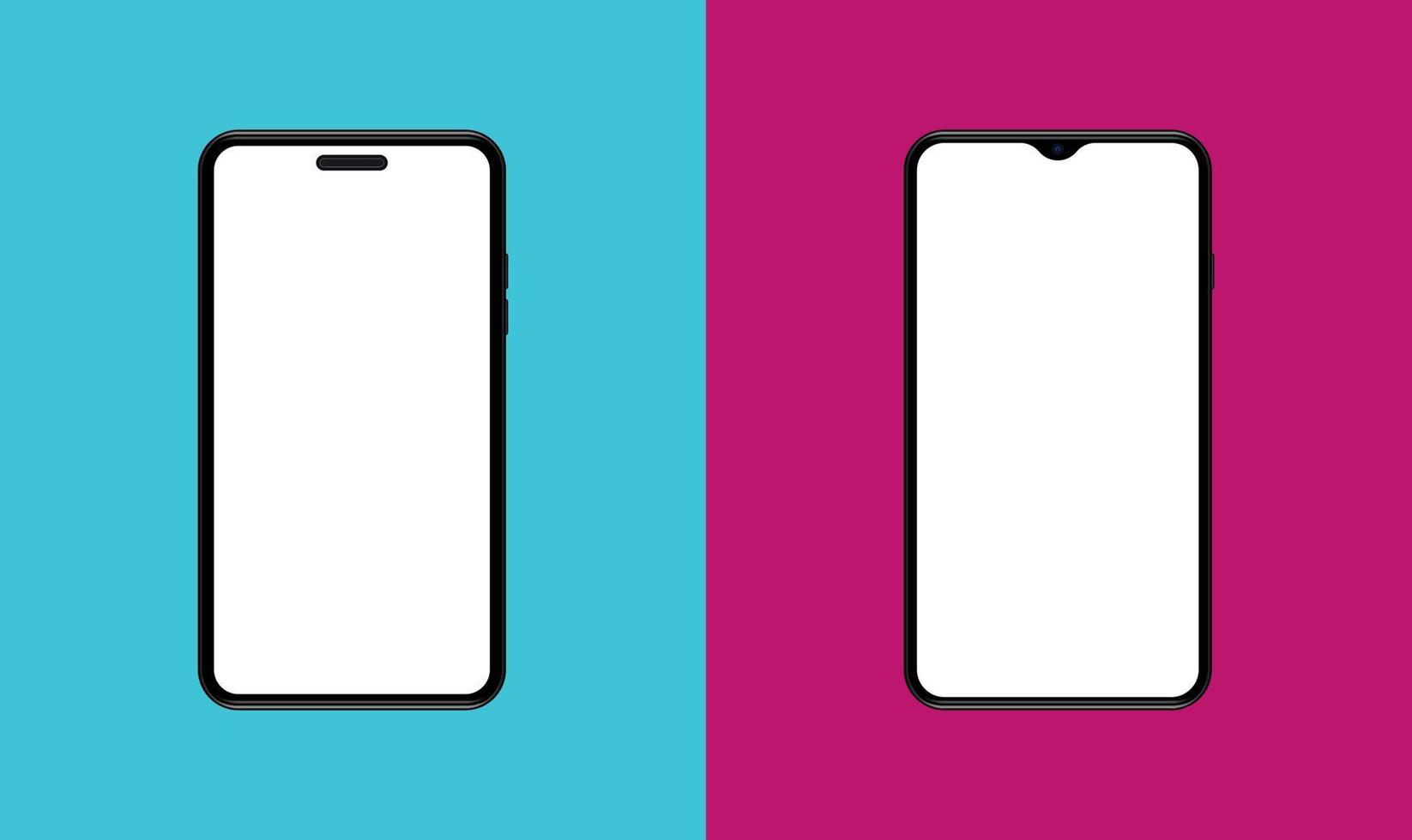 realistische smartphone mockup-apparaten op gekleurde achtergrond. leeg, leeg scherm. creatieve kleuren achtergronden. vector