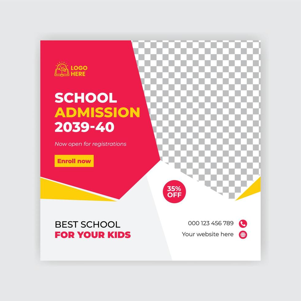 school toelating social media post ontwerpsjabloon vector