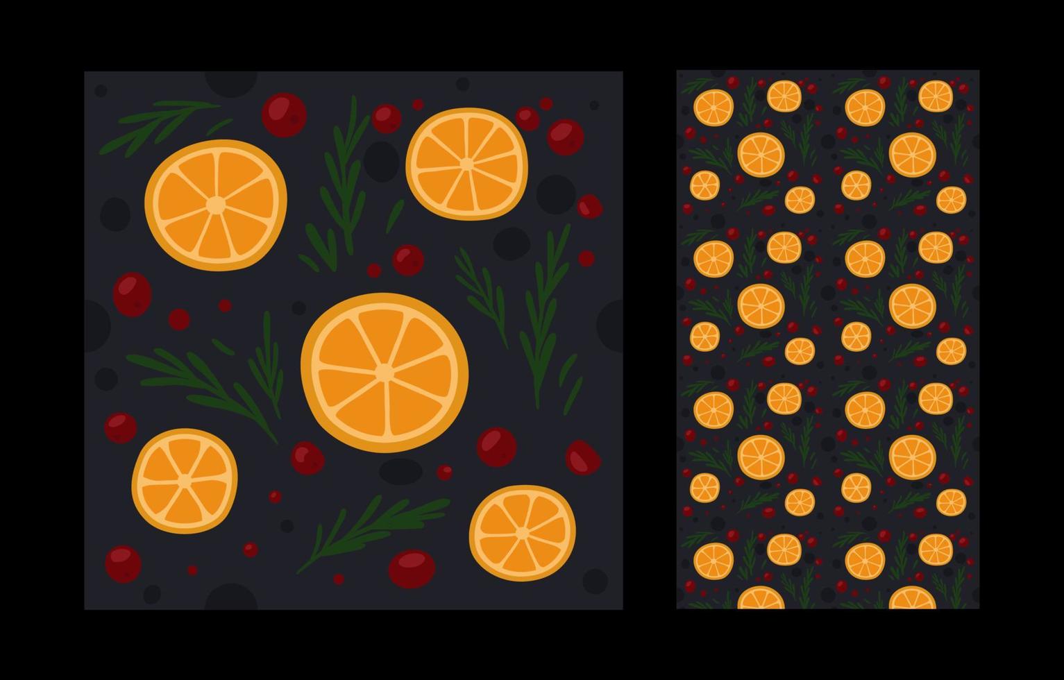 nieuwjaar handgetekende patroon met oranje, rode bessen en groene sparren. decoratie voor kerstkaart en verpakkingspapier. naadloze textuur. vector