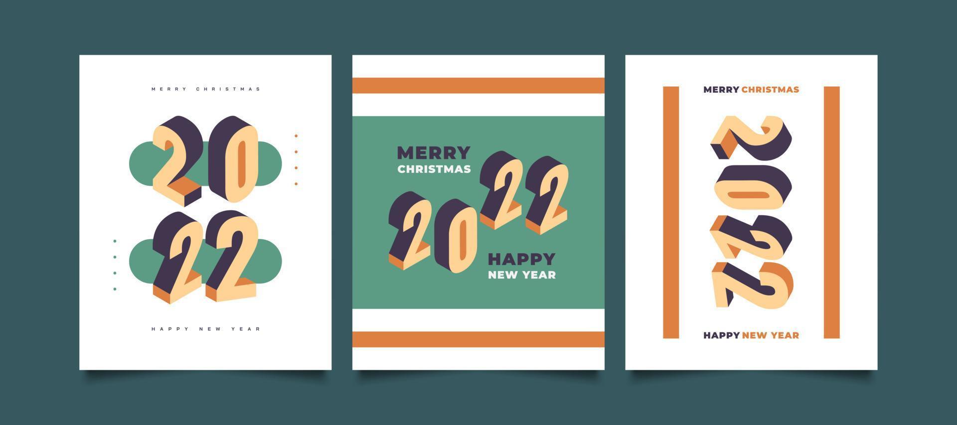 gelukkig nieuwjaar 2022 poster decorontwerp met 3D en minimalistische stijl. nieuwjaarsviering ontwerpsjabloon voor flyer, poster, brochure, kaart, banner of briefkaart vector