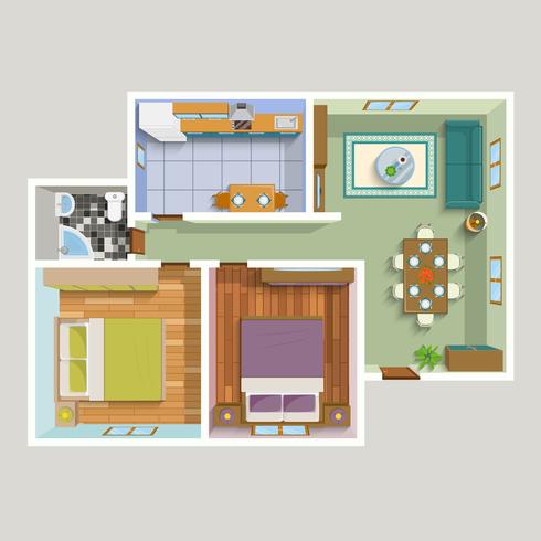 Bovenaanzicht appartement interieur gedetailleerd plan vector