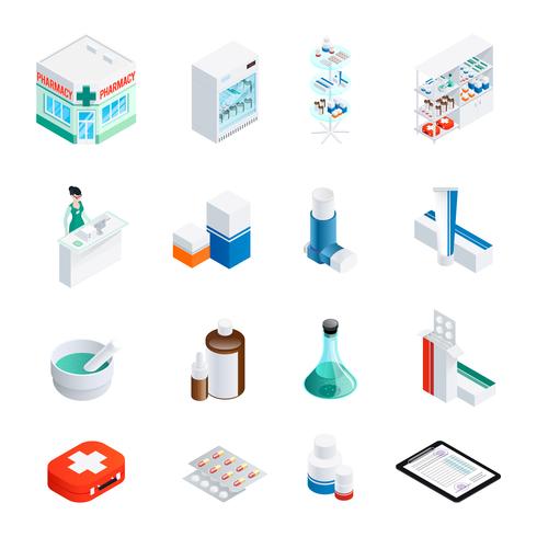 Apotheek isometrische Icons Set vector