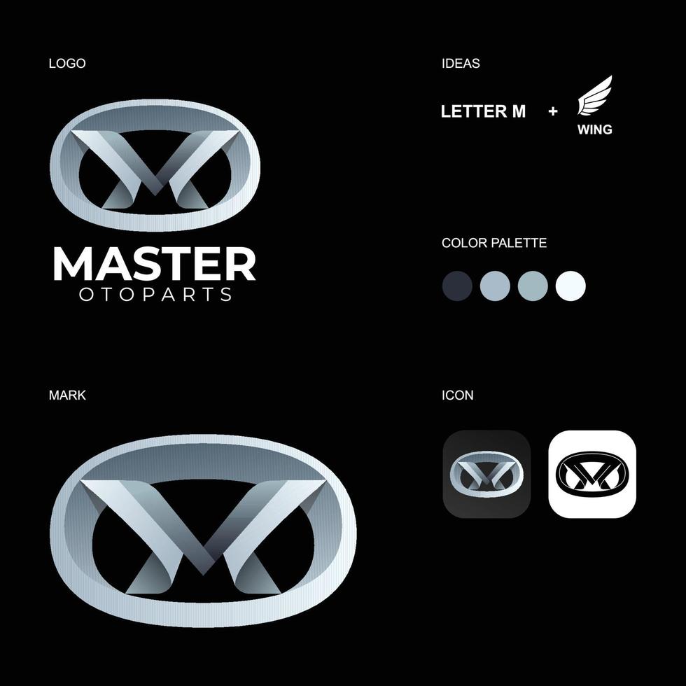 logo-ontwerp voor autobedrijven. het concept is een combinatie van de initialen m en vleugels in zilver vector