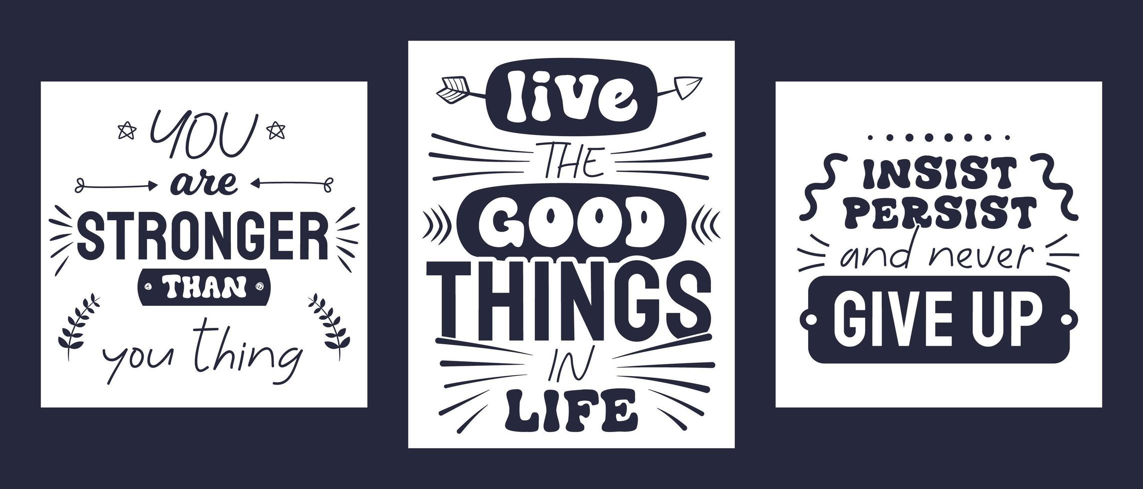 drie vintage affiches. inspirerende en motiverende zinnen. vector