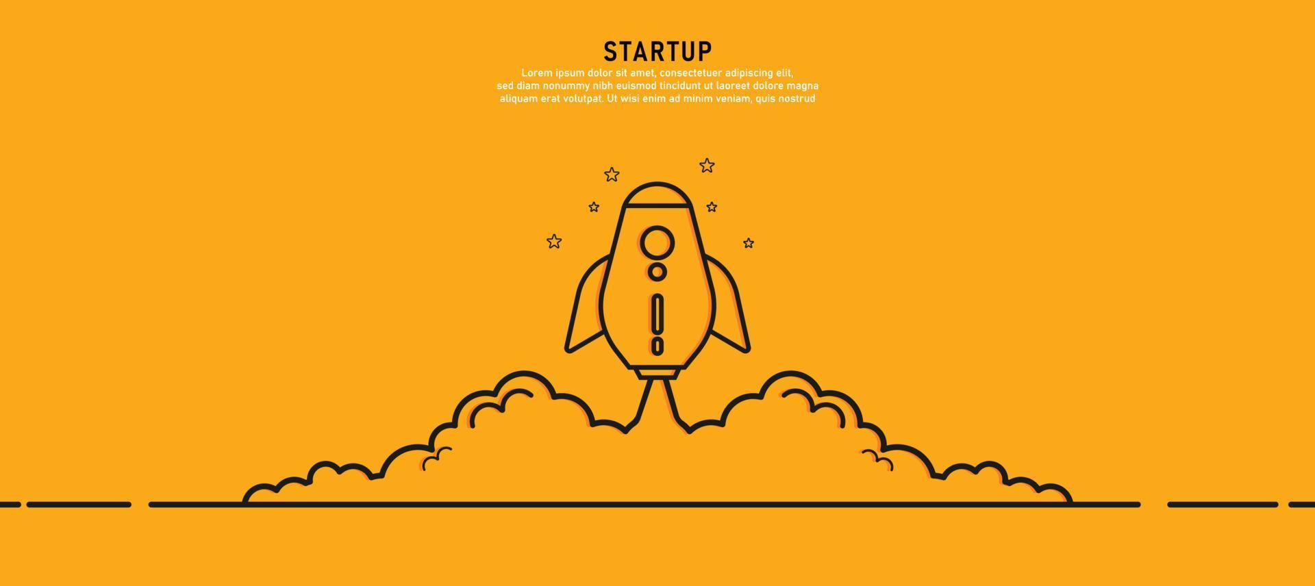 raketontwerp start-upideeën voor bedrijven die het bedrijf laten groeien door middel van ideeën en concepten. in oranje achtergrond vectorillustratie. vector