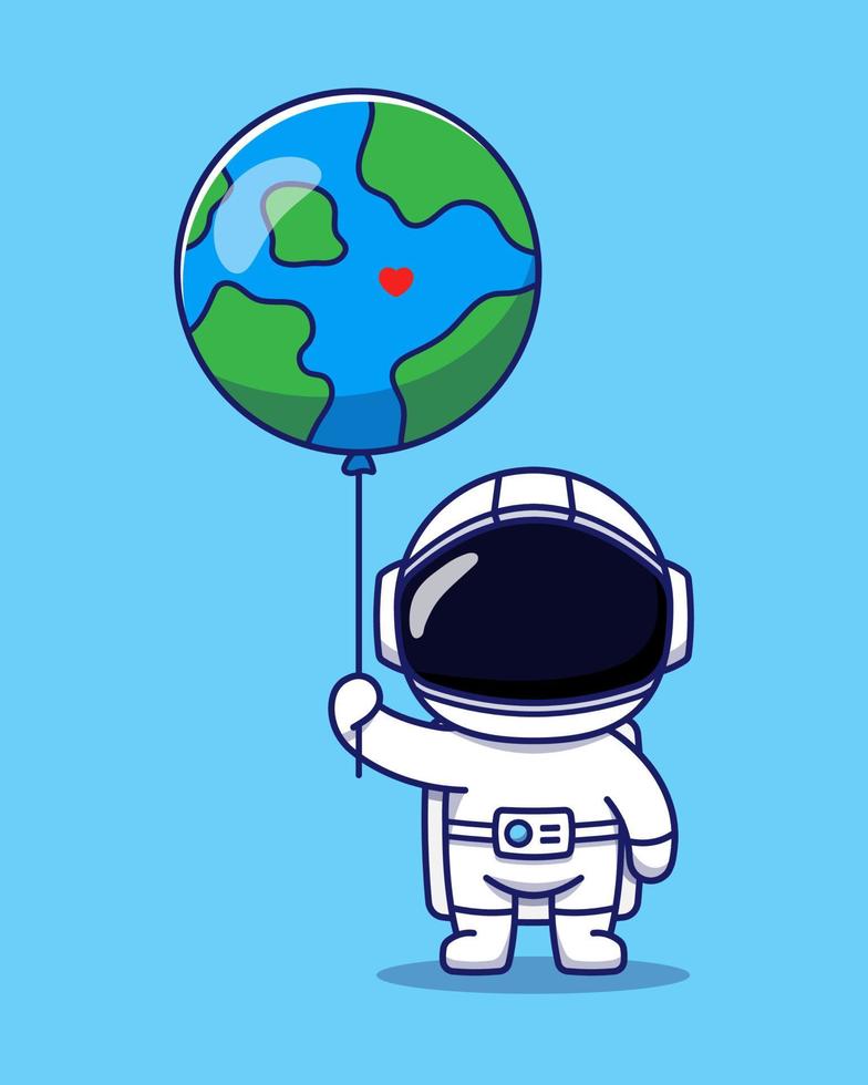 schattige astronaut met planeet aarde ballon vector