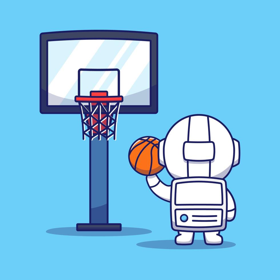 schattige astronaut die basketbal speelt vector