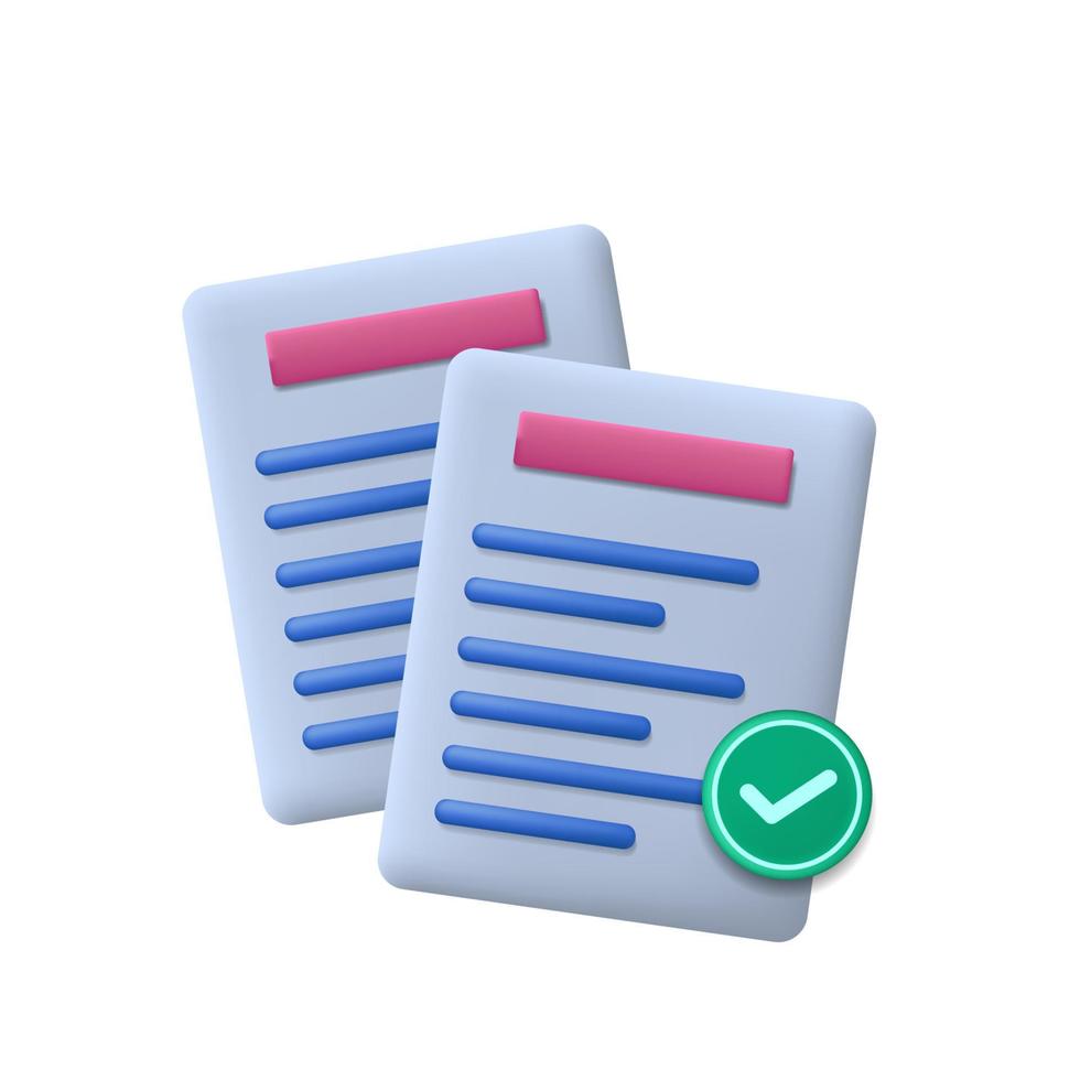 documenten icoon van vellen goedgekeurd document. 3D-papier zakelijke pictogram. vector