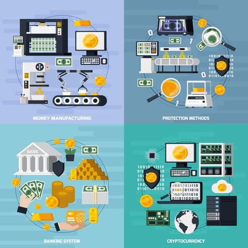 Geld productie Concept Icons Set vector