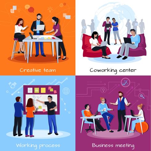 Coworking People 2x2 Design Concept vector